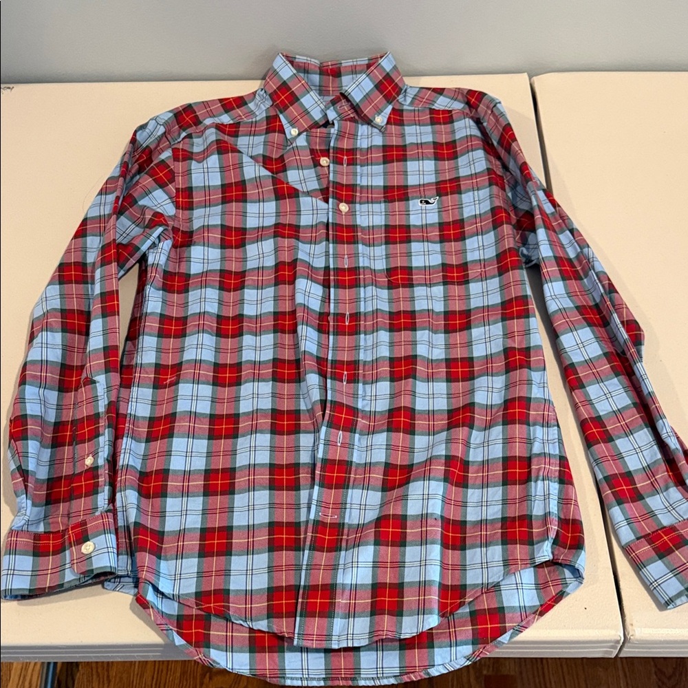 Vineyard Vines Red & Light Blue Plaid Button-Down Shirt
